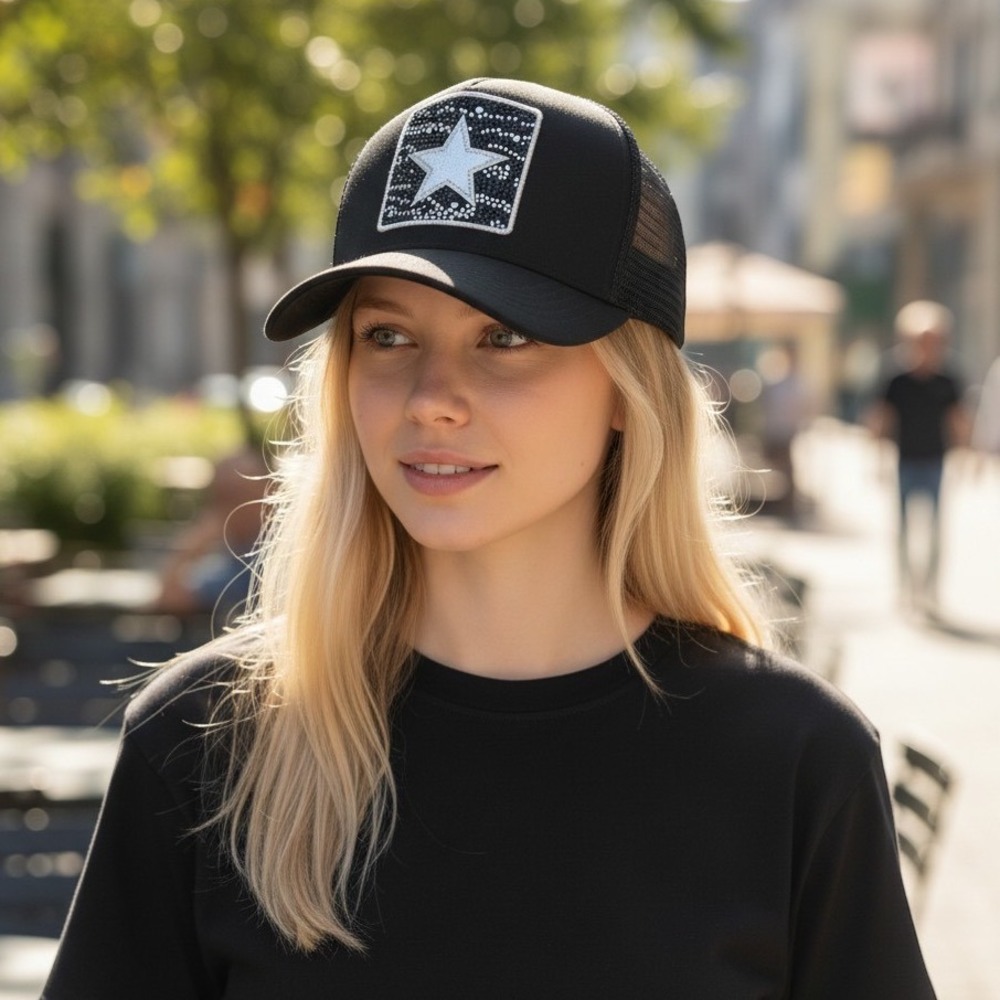 Vintage Havana Glitz Star Trucker Hat Black Adjustable Women NWT